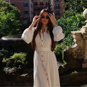 White button up long sleeve dress